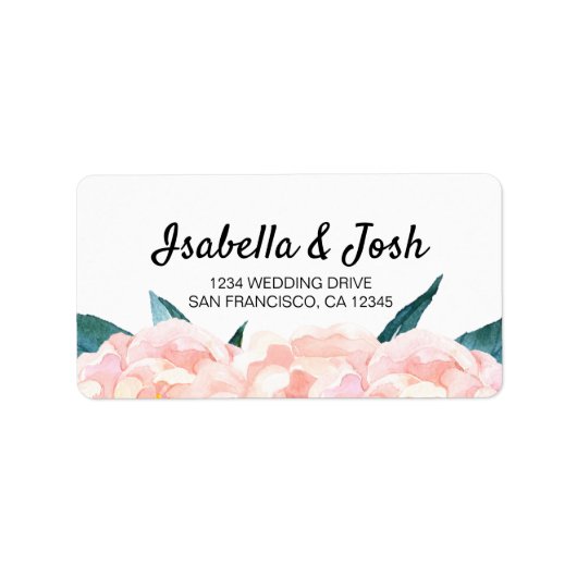 Bloemige roze perzik pioenroos retouradreslabels etiket (Voorkant)