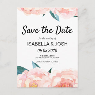 Bloemige Roze Pioen Boho Save the Date Aankondigingskaart