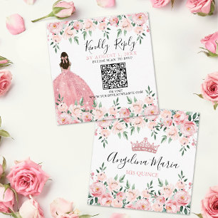 Bloemige Roze Quinceanera QR Code RSVP Informatiekaartje