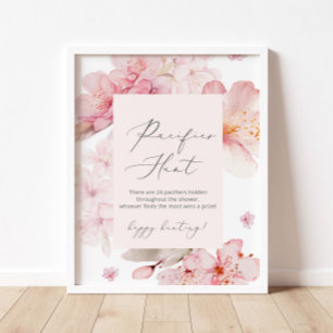Bloemige roze sakura-fopspeen jacht spel Poster