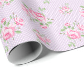  bloemige rozen classic polka-dot Lavendel Cadeaupapier (Rol Hoek)