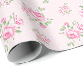bloemige rozen classic polka-dot roze cadeaupapier (Rol Hoek)