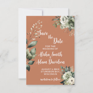 Bloemige Salie Groene & Terracotta Save The Date K