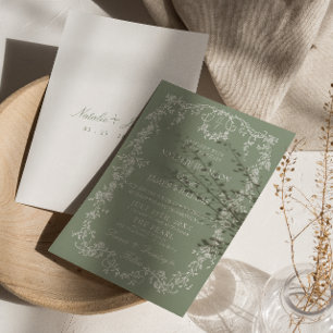 Bloemige Salie Groene Tuin Monogram Boho Bruiloft Kaart