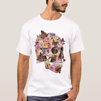 Bloemige Schedel en Monarchvlinders Artistiek T-Sh T-shirt