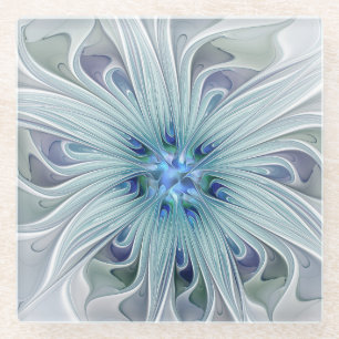 Bloemige schoonheid Abstract moderne blauwe pastel Glazen Onderzetter