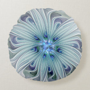 Bloemige schoonheid Abstract moderne blauwe pastel Rond Kussen