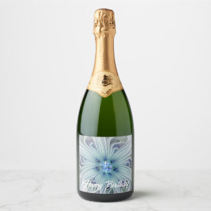 Bloemige schoonheid Abstract moderne blauwe pastel Sparkling Wijnetiket
