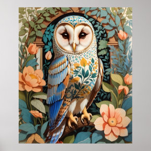 bloemige schuur uil poster