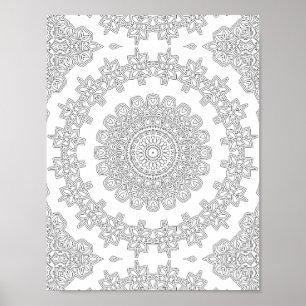 Bloemige Ster Ring Kleurplaat Patroon Kunstwerk Poster