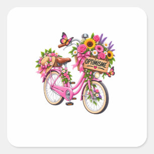 Bloemige sticker 'Optimisme' – Roze bloemenfiets