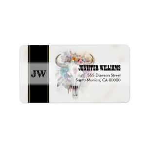 Bloemige Stierenschedel Watercolor Kunst Etiket
