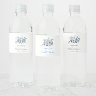 Bloemige Stof Blauw Bruidsfeest Favor Waterfles Etiket