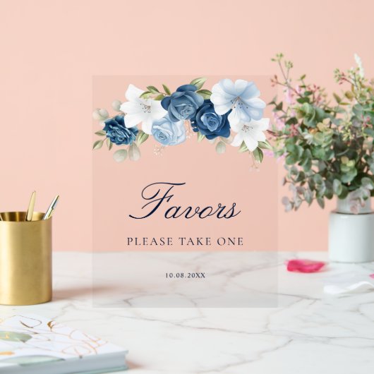 Bloemige Stof Blauw Bruidsfeest Favoren Acryl Bord (Huwelijk)