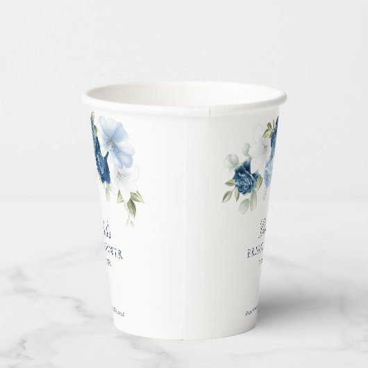 Bloemige Stof Blauwe Botanische Bruidsdouche Feest Papieren Bekers (Rechts)