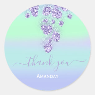Bloemige Stof Blauwe Glitter Bruidsnaam  Zoete 16e Ronde Sticker
