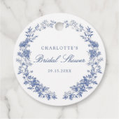 Bloemige stoffige blauwe bruidsdouche bedankjes labels (Achterkant)