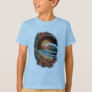 Bloemige strandliefhebber zonsondergang vakantiege t-shirt