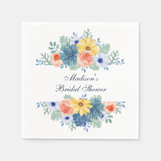 Bloemige Succulente Macaron Bruidsdouche Servet (Voorkant)