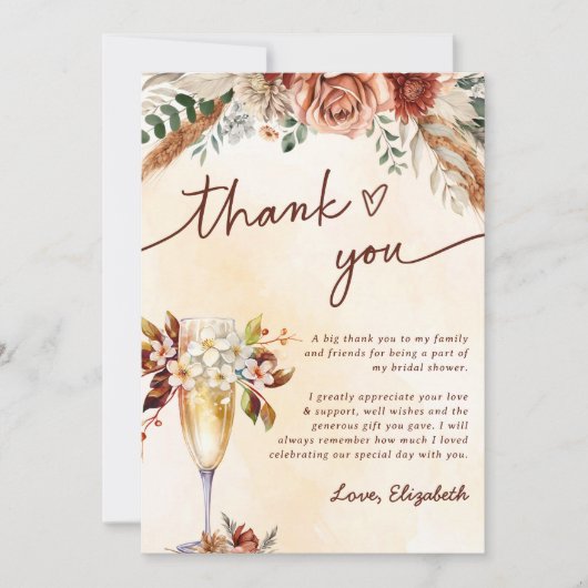 Bloemige Terracotta Boho Bruidsfeest  Bedankkaart (Voorkant)