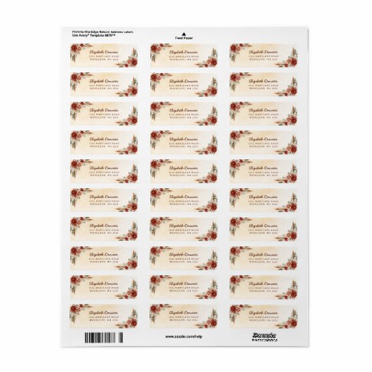 Bloemige Terracotta Boho Bruiloft Feest Etiket (Full Sheet)
