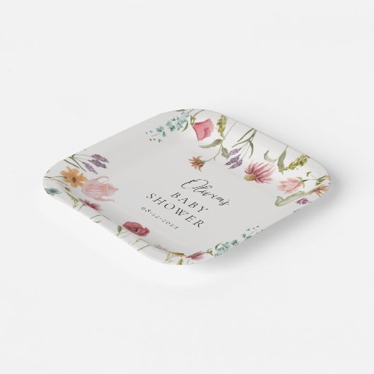 Bloemige theebabyborrelborden papieren bordje (Gebogen)