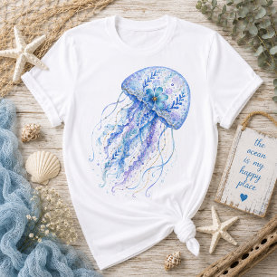 Bloemige Thema Aardewerk Kunst Kwallen T-shirt