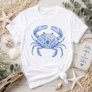 Bloemige Thema Krab Aardewerk Kunst T-shirt