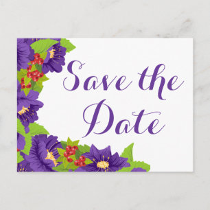 Bloemige Trouwdatum Purple Huwelijksaankondiging Briefkaart