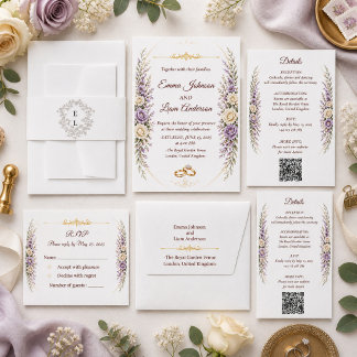 Bloemige Trouwdetailskaart Elegante Lavendel Informatiekaartje
