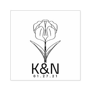 Bloemige Tulp Lijn Kunst Initiële Logo Trouwen Rubberstempel