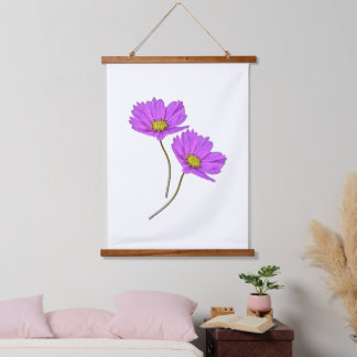 Bloemige Twee Paarse Cosmos Hangend Wandkleed