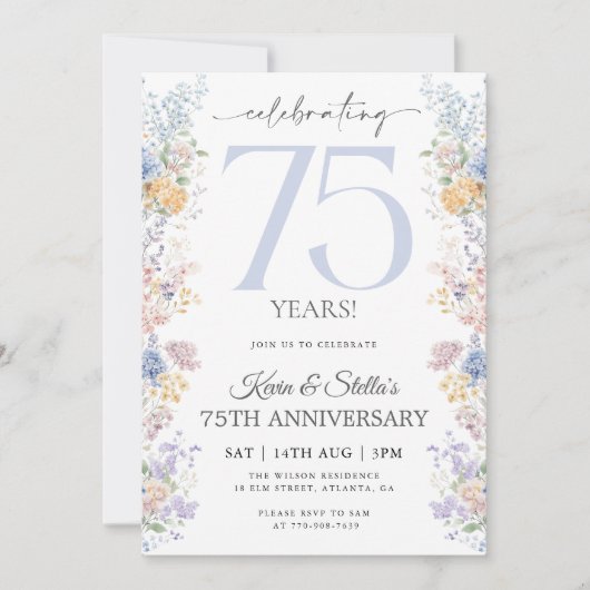 Bloemige uitnodiging voor 75-jarig jubileum met fo (Voorkant)