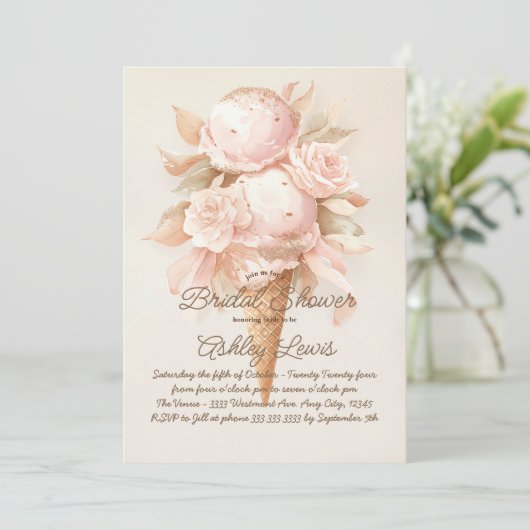 Bloemige uitnodiging voor ijsje, Boho baby shower (Staand voorkant)