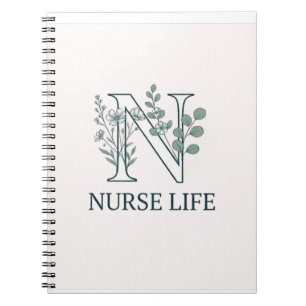 Bloemige Verpleegster Leven Monogram N Notitieboek
