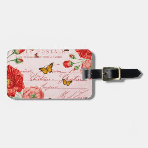 Bloemige vintage bagtagelabel met rode rozenbloeme bagagelabel