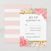 bloemige vintage roze gouden strepen trouw-rsvp RSVP kaartje (Voorkant / Achterkant)