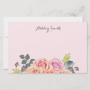 Bloemige Vintage Rozen Licht Roze Script Naam Briefpapier