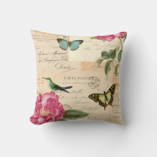 Bloemige vintage rustieke rozenbloemen & vlinders kussen