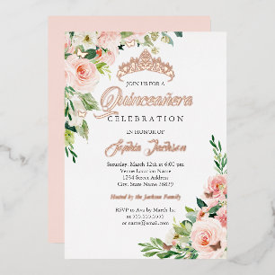 Bloemige Vlinder Blush Roze Rose Goud Quinceanera Folie Uitnodiging