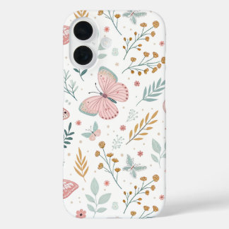 Bloemige Vlinder Pasteltuin Botanische Elegantie iPhone 16 Hoesje