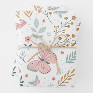 Bloemige Vlinder Pasteltuin Botanische Elegantie Inpakpapier Vel