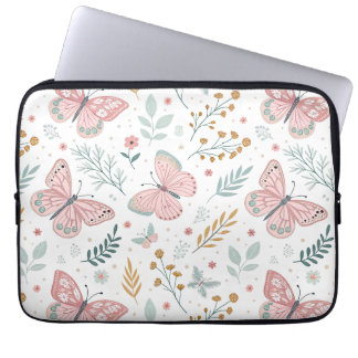 Bloemige Vlinder Pasteltuin Botanische Elegantie Laptop Sleeve