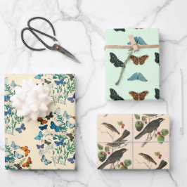 bloemige vlinder vogelpatroon roze groen inpakpapier vel