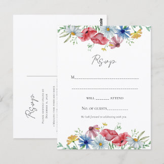 Bloemige Waterverf Huwelijks-RSVP-Postkaart Briefkaart