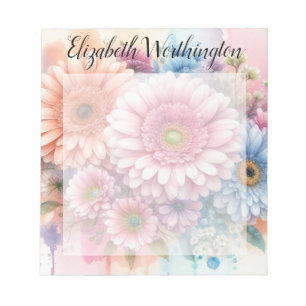 Bloemige waterverf monogram roze gerbera margriete notitieblok
