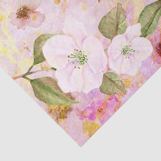 bloemige waterverf & script op roze & goud tissuepapier (Detail)