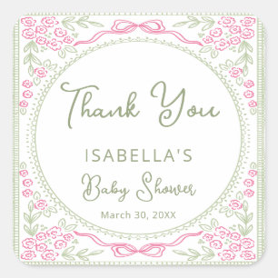 Bloemige wilde bloem meisje baby shower bedankt vierkante sticker