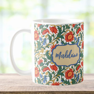 Bloemige Willam Morris Stijl Blauw Rood Goud Vinta Koffiemok