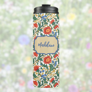 Bloemige Willam Morris Stijl Blauw Rood Goud Vinta Thermosbeker